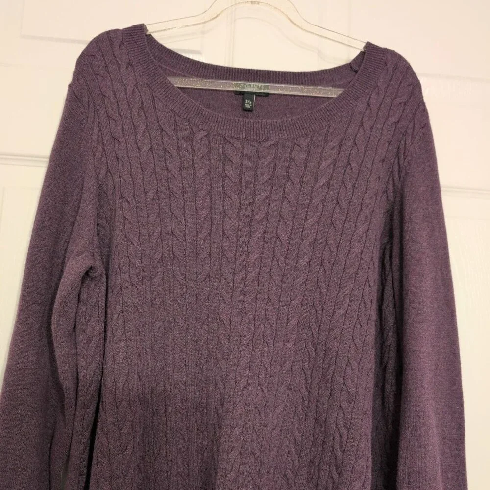 Talbots Cable Knit Sweater Womens Petite Size 2X Purple Cotton Wool Pullover - Picture 2 of 5
